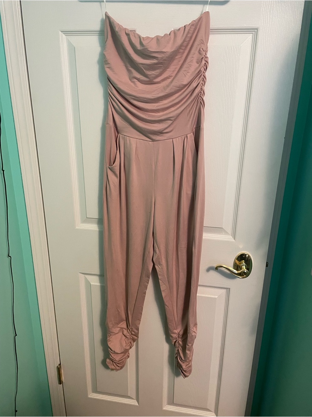 Streetwear Society Strapless Ruched Pink Jumpsuit